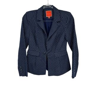Modcloth Preppy Nautical Blazer Jacket Womens Small Blue White Cotton Knit Bow